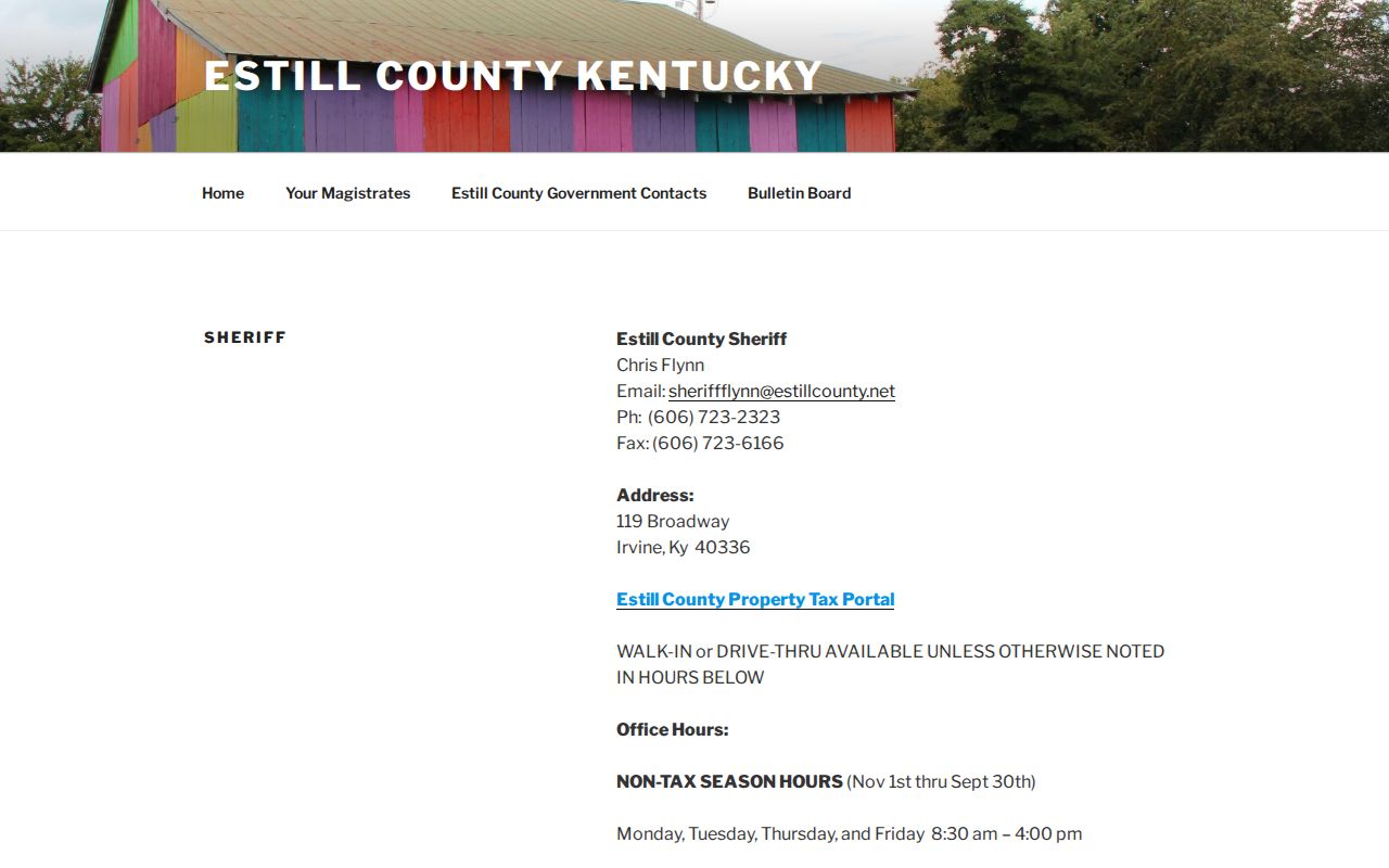 Estill County arrest history sheriff contact page