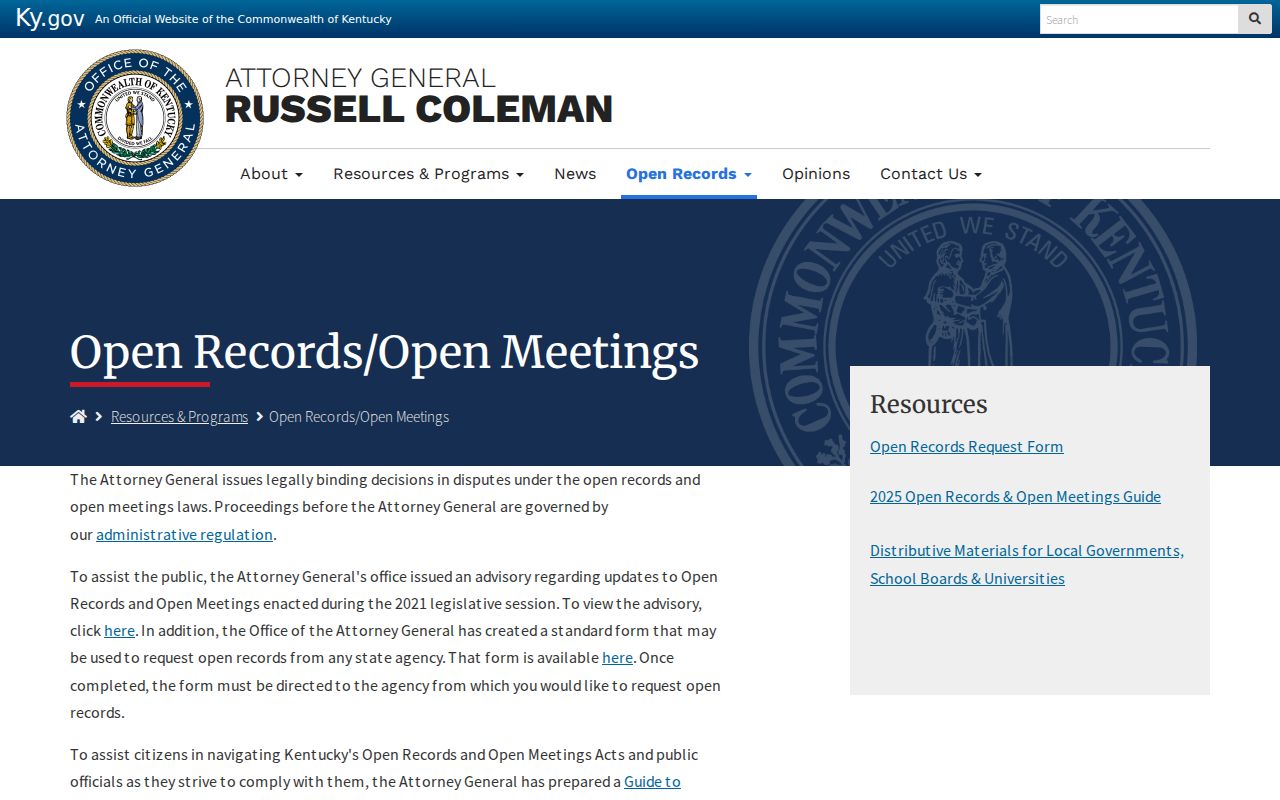 Estill County arrest records Kentucky Open Records Act source