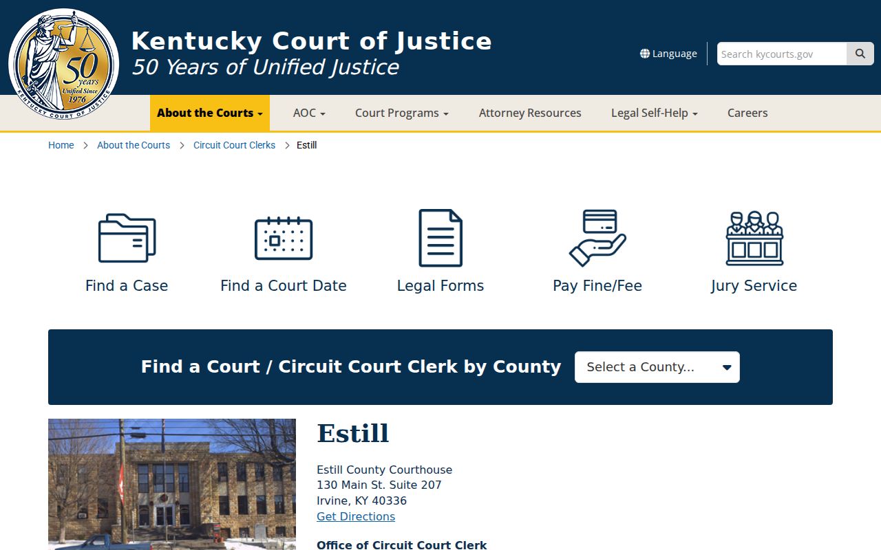 Estill County criminal court cases courthouse and clerk information